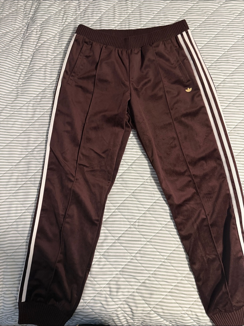 adidas Kids Brown Joggers with White Side Stripes